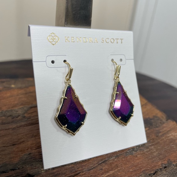 NWT Kendra Scott Faceted Alex Gold Drop Earrings in Iridescent Blue Goldstone! - Picture 4 of 5